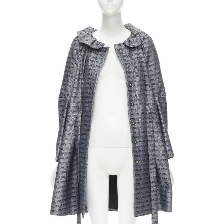 MARC JACOBS metallic blue floral jacquard belted front flared opera coat XS