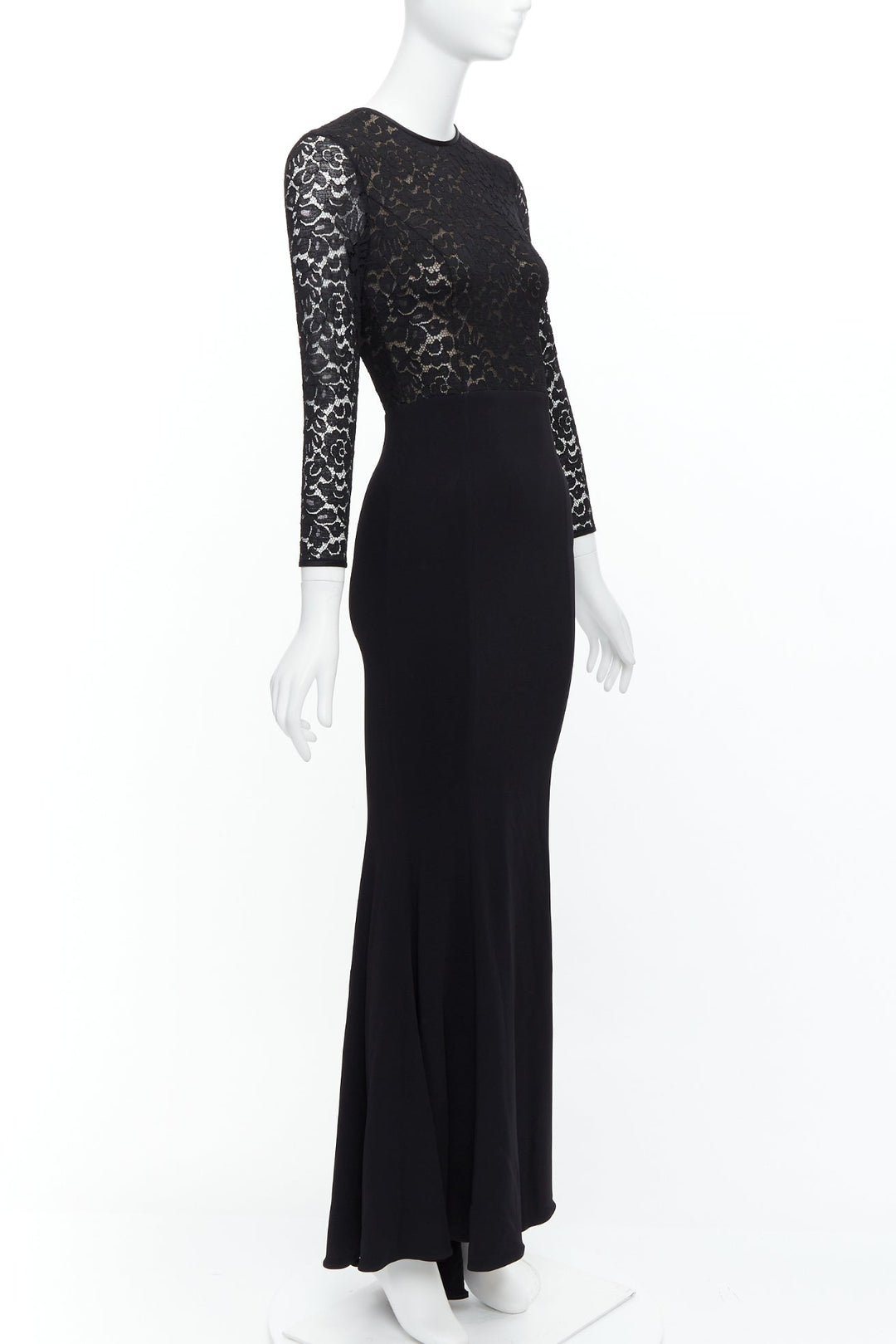 MICHAEL KORS COLLECTION black lace overlay top crop sleeve long gown US2 S