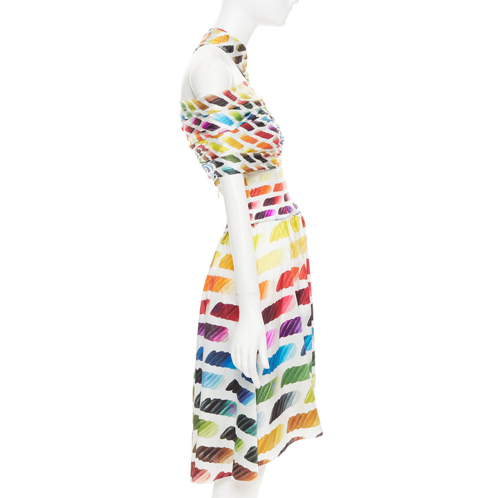 CHANEL Karl Lagerfeld 2014 Runway Colorama icon brush silk top skirt FR34 XS