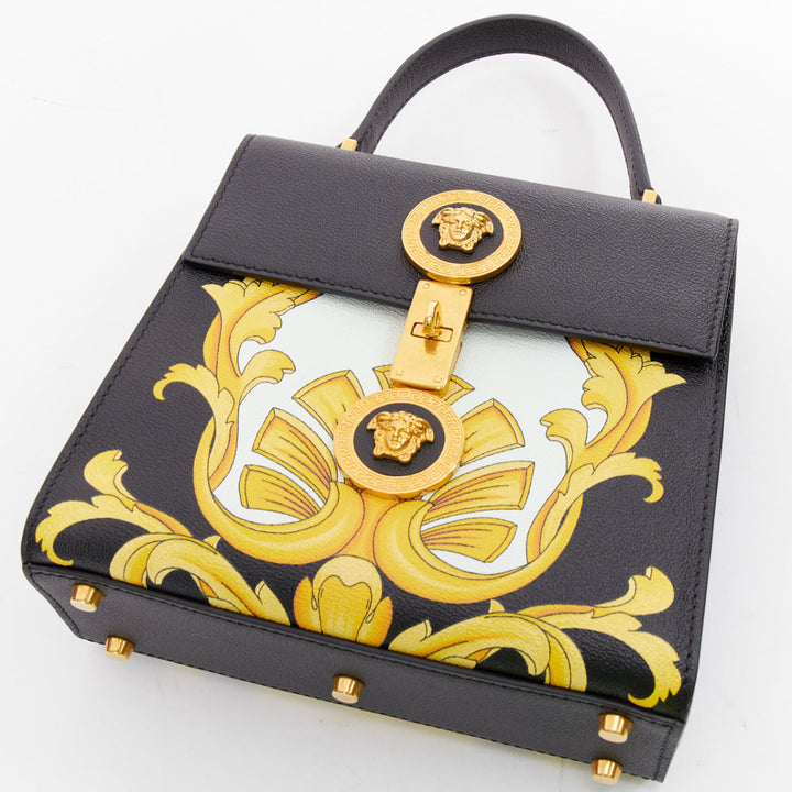 VERSACE Tribute Icon black gold Barocco calfskin Medusa crossbody satchel bag