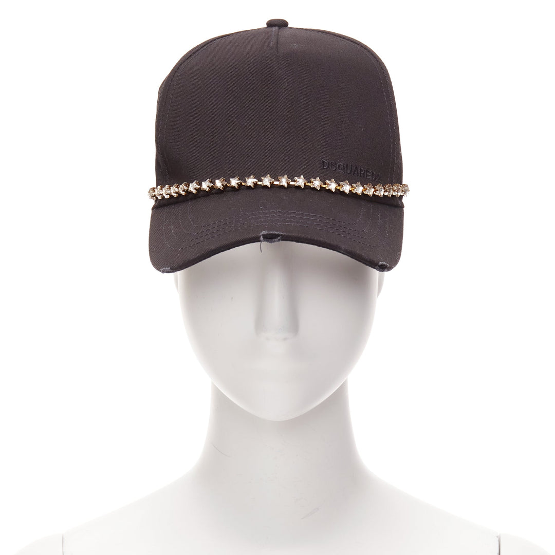 DSQUARED2 black cotton clear star crystals dean dan caten cap