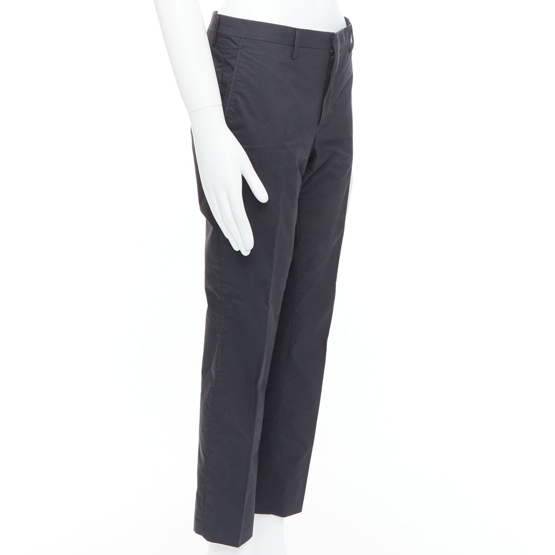 LANVIN black wool blend crepe concealed fly tapered trousers FR44 XS