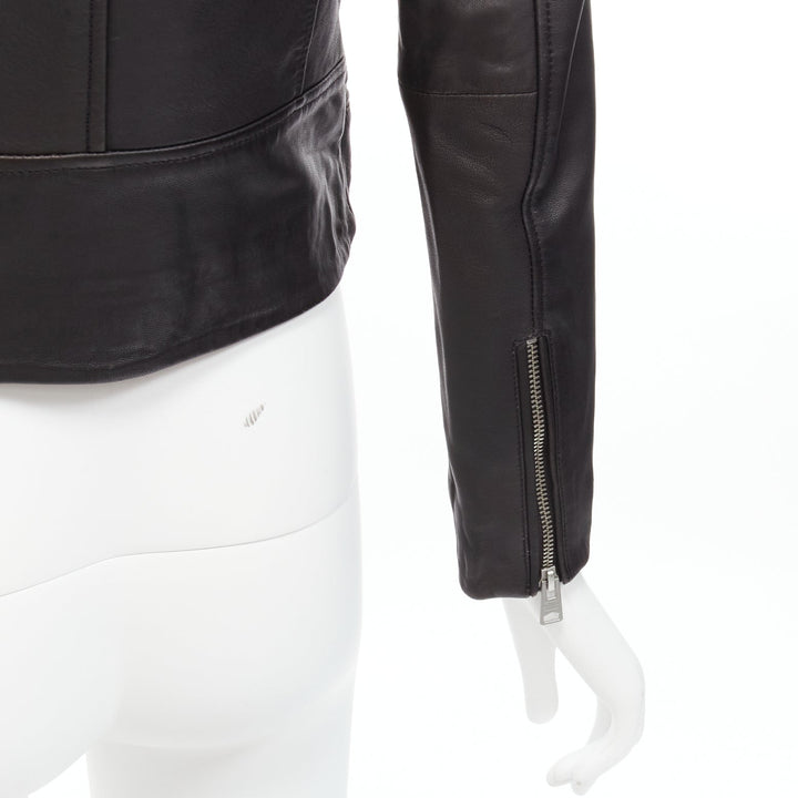 ALL SAINTS Bales black lamb leather buckles funnel collar biker jacket UK6 XS