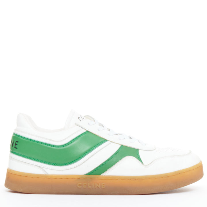 CELINE green optic white flash green leather low top sneakers EU37
