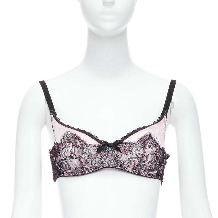 AGENT PROVOCATEUR Knickers Forever black lace pink trim bra FR90C