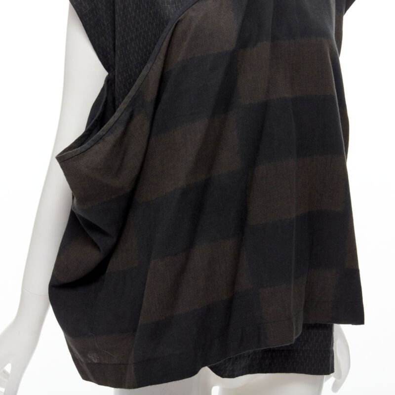 COMME DES GARCONS 1980's Vintage green checked wrap front draped vest top S