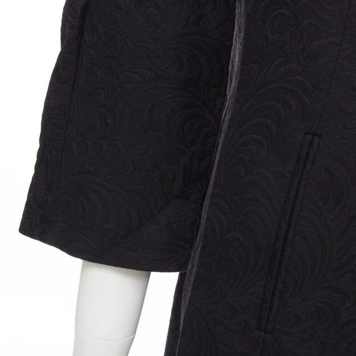 DOLCE GABBANA black paisley jacquard crystal button 3/4 sleeve coat IT36 XS