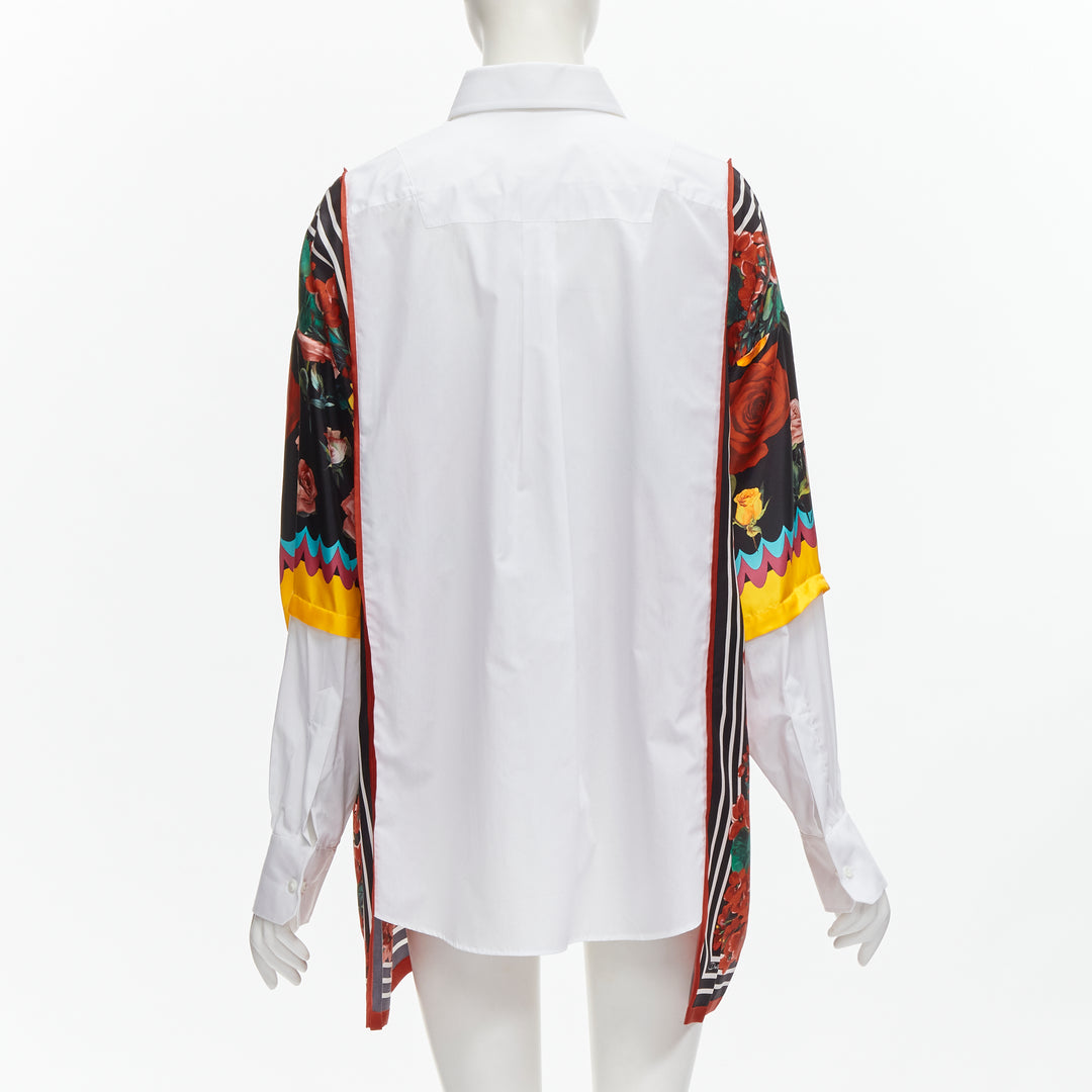 DOLCE GABBANA red yellow floral scarf silk insert white high low shirt IT38 XS