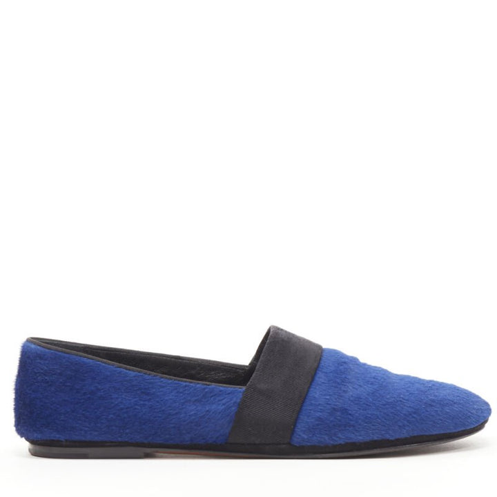OLD CELINE PHOEBE PHILO blue pony hair grosgrain ribbon slip on flats EU37.5