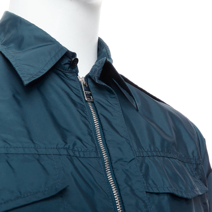 PRADA 2018 dark teal blue nylon concealed silver zip over shirt S