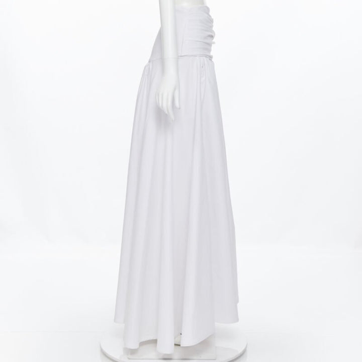 MATICEVSKI white ruched waist band pleated flared maxi dress XS