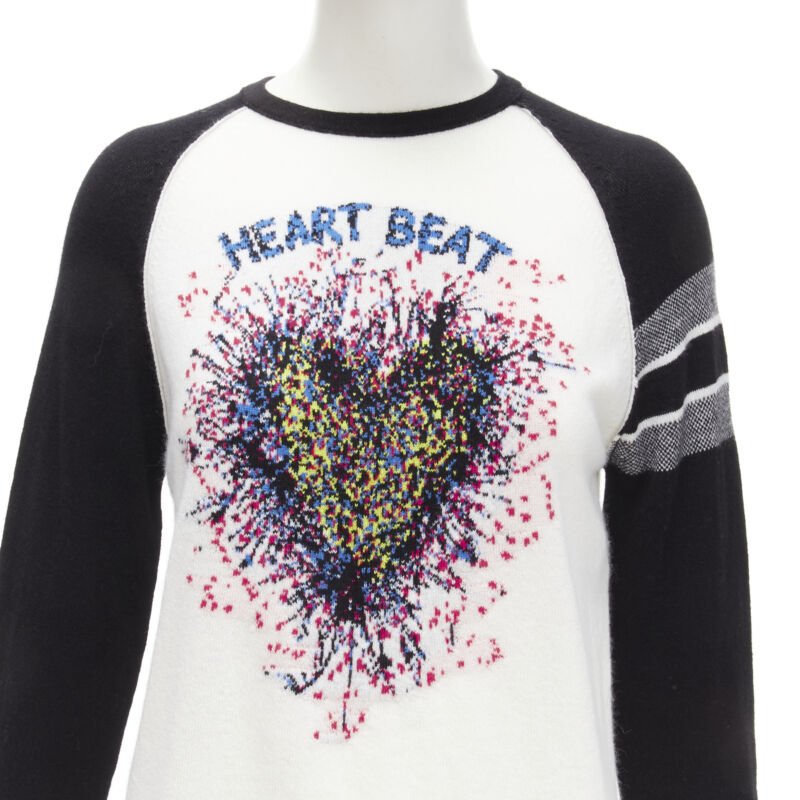 CHRISTIAN DIOR 2021 100% cashmere Heart Beat black white raglan top FR34 XS