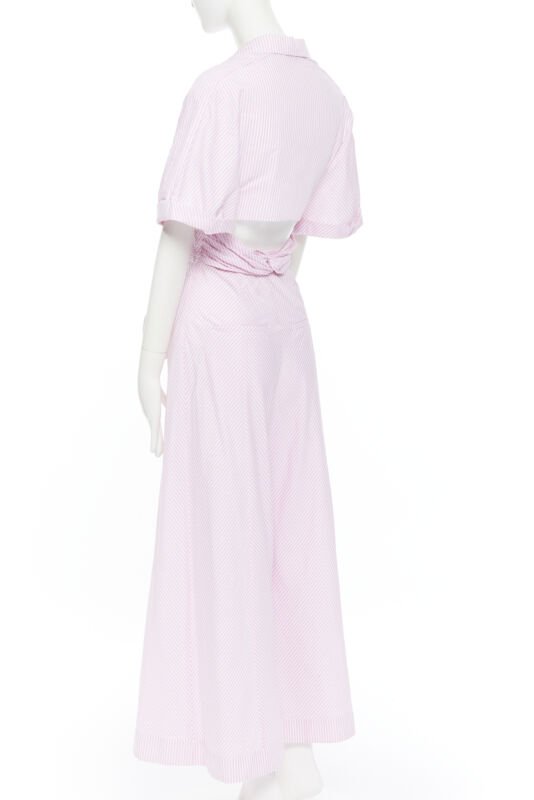 PETERSYN Belle pink white striped cotton tie front wide leg jumpsuit XS