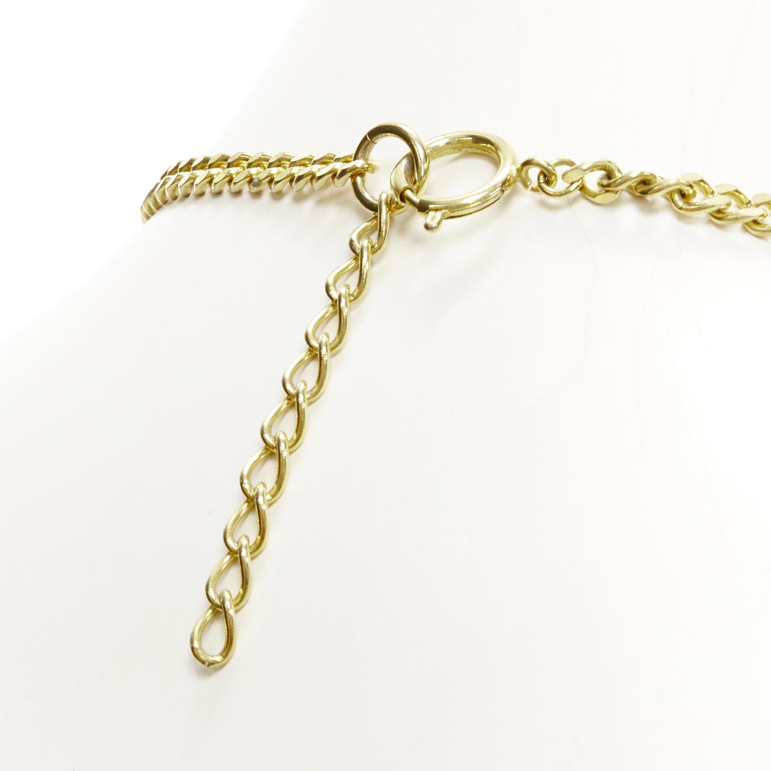 MOSCHINO gold tone logo heart motif clasp short chain necklace