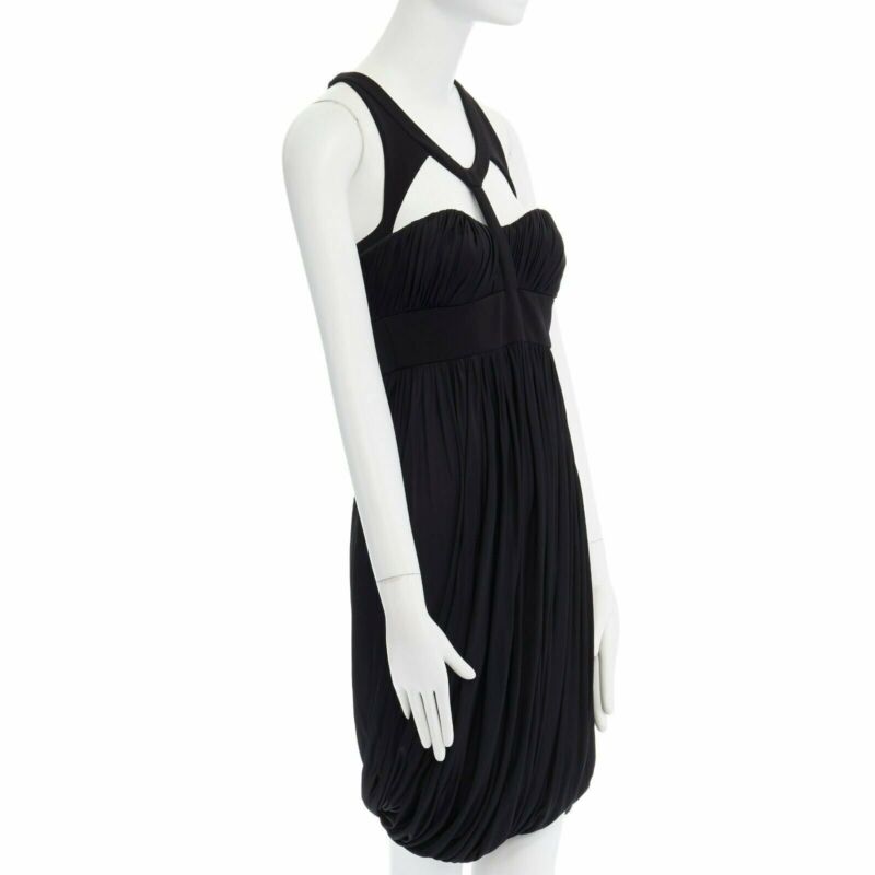 Runway VERSACE black draped viscose harness neckline cocktail dress IT40 S