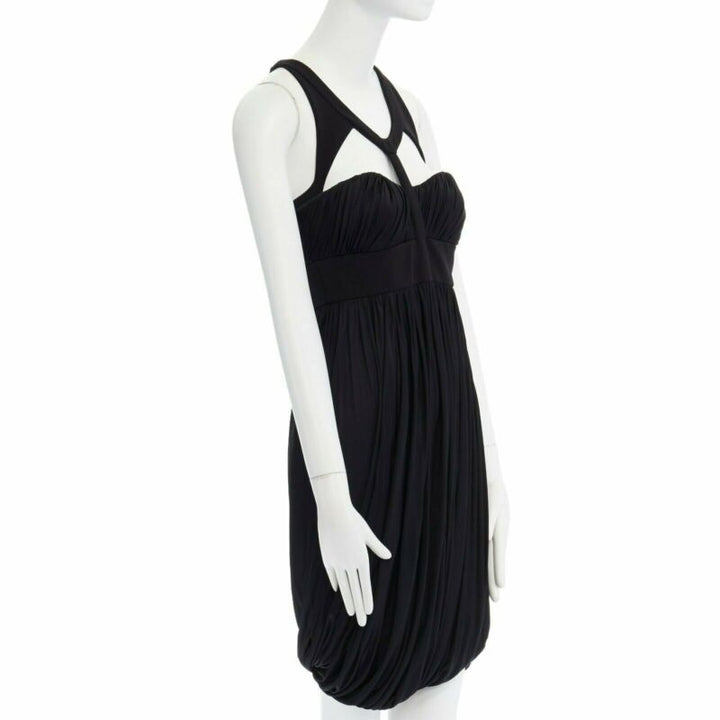 Runway VERSACE black draped viscose harness neckline cocktail dress IT40 S