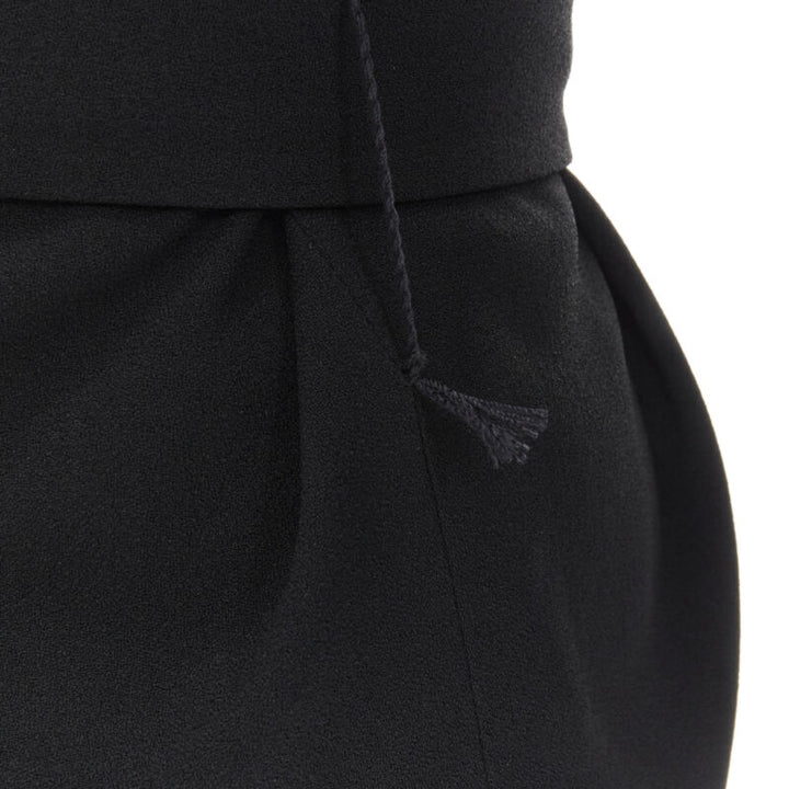 SAINT LAURENT Runway black chainmail stud shoulder pad belted dress FR38 S