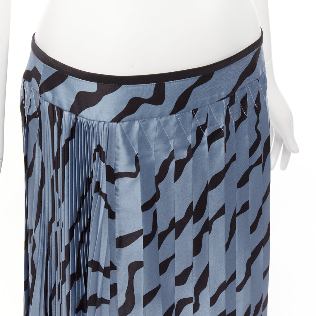 VVB VICTORIA BECKHAM blue black diagonal print pleated bias hem skirt UK8 S