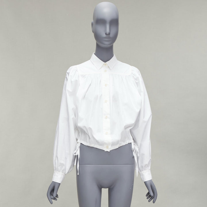 MARNI white cotton drawstring hem puff sleeve cropped blouse IT36 XXS