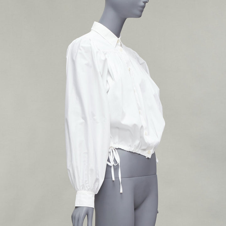 MARNI white cotton drawstring hem puff sleeve cropped blouse IT36 XXS