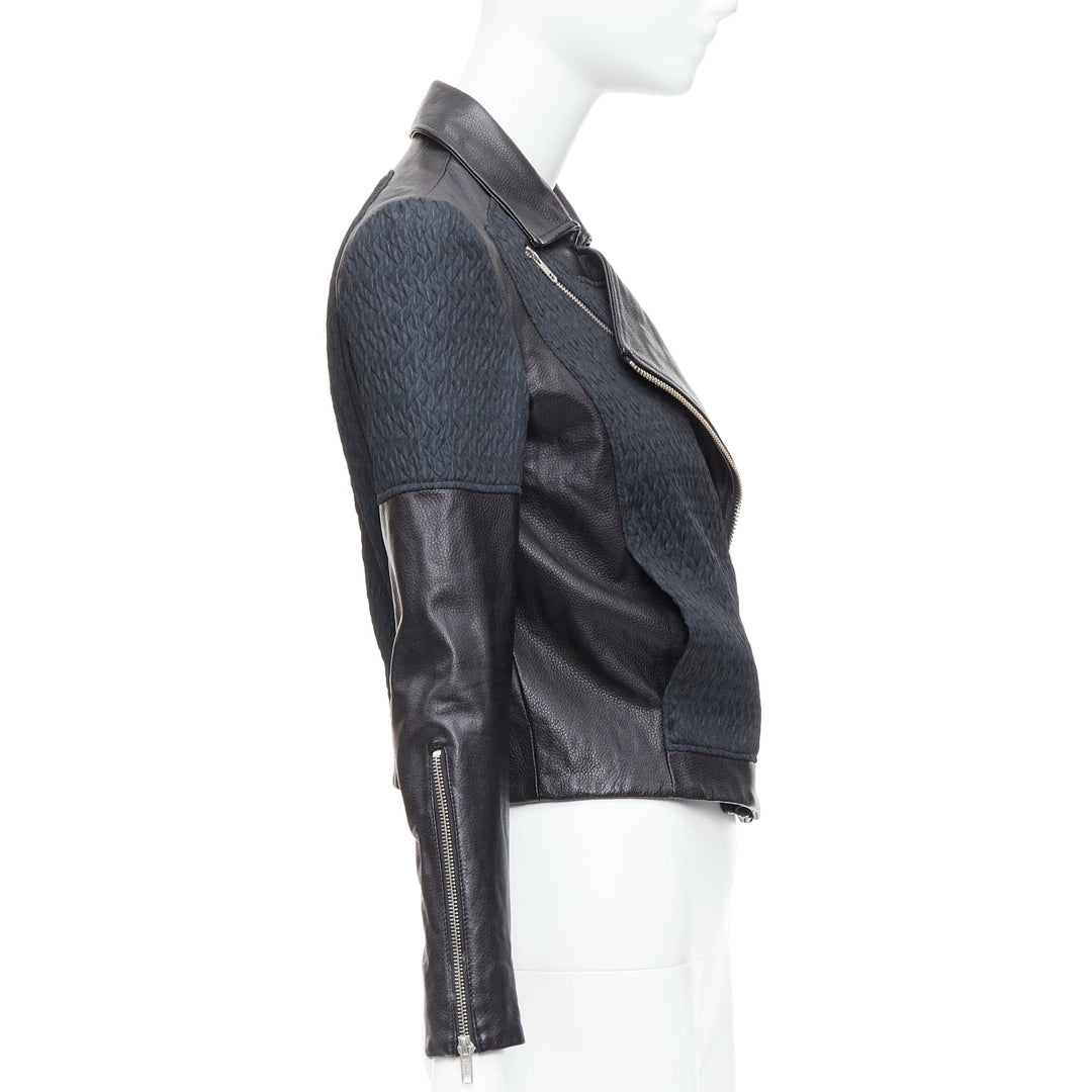 HELMUT LANG black pebbled leather textured fabric zip crop biker P