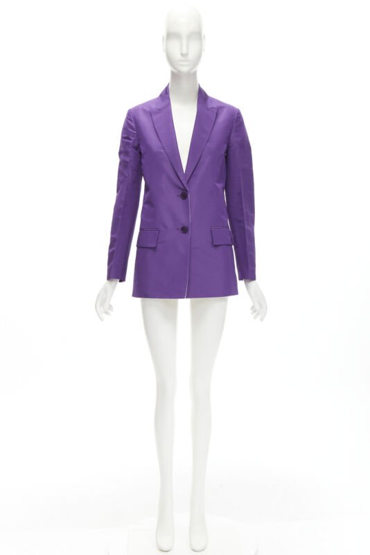 VALENTINO 2022 Runway purple 100% silk hidden waist drawstring blazer IT36 XS