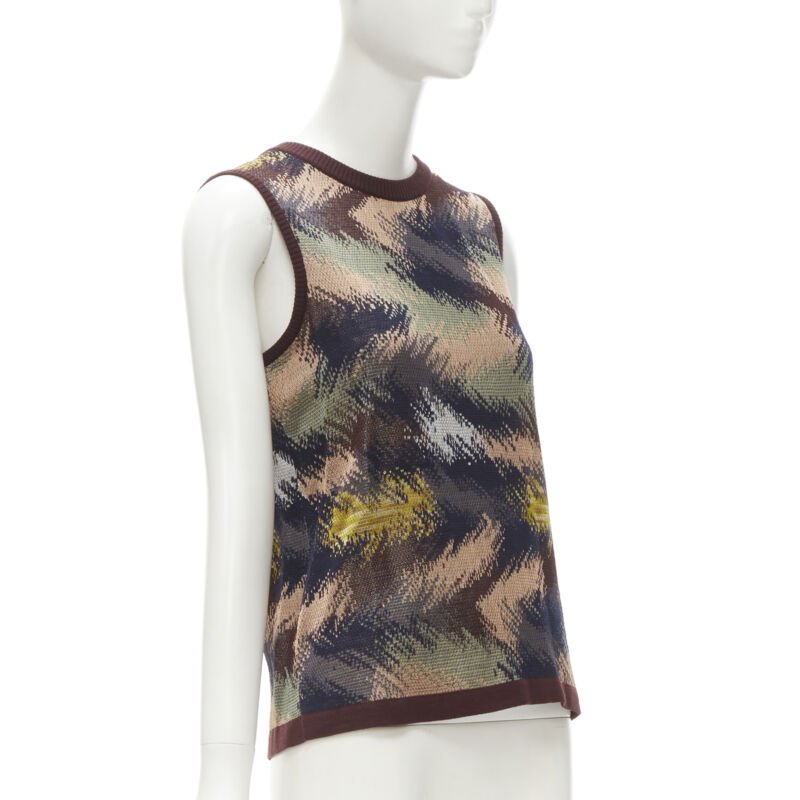 MISSONI burgundy crochet intarsia knit grandma vest IT44 M