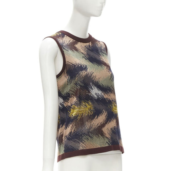 MISSONI burgundy crochet intarsia knit grandma vest IT44 M