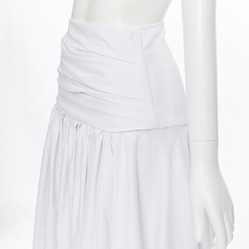 MATICEVSKI white ruched waist band pleated flared maxi dress XS