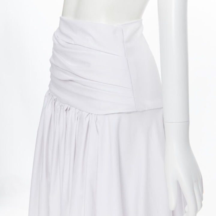 MATICEVSKI white ruched waist band pleated flared maxi dress XS