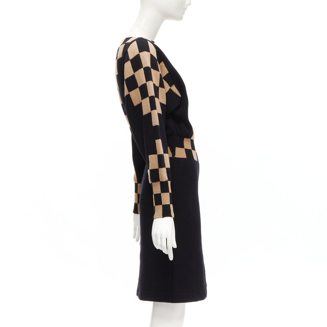 LOUIS VUITTON LV Damier wool cashmere pixel illusion knit dress S
