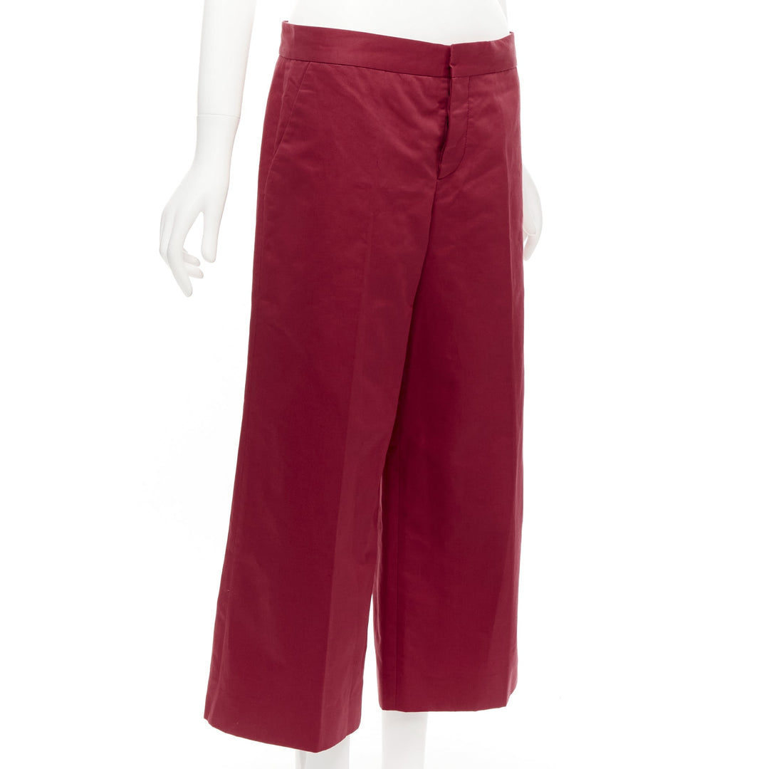 MARNI red cotton linen minimal classic wide cropped pants IT40 S