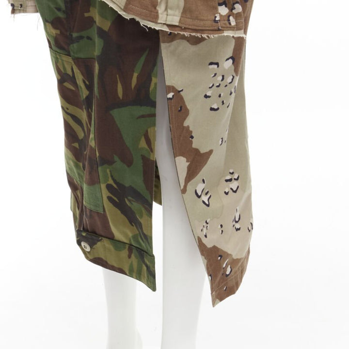PREEN mixed green khaki camo patchwork ruffled deconstructed cargo skirt XS