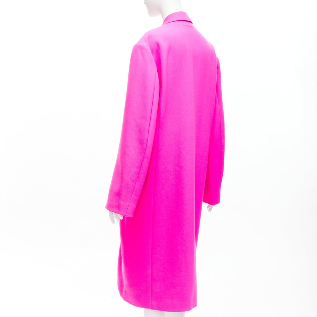 BALENCIAGA hot pink cavalry wool oversized long coat FR34 XS Hailey Beiber