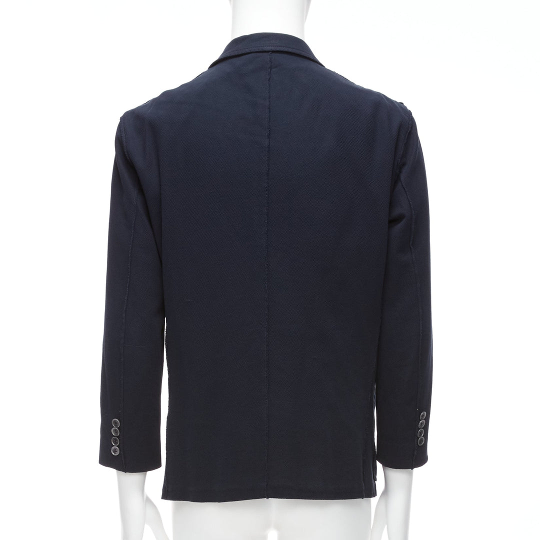LANVIN navy waffle cotton inside out seams blazer jacket  FR50 L