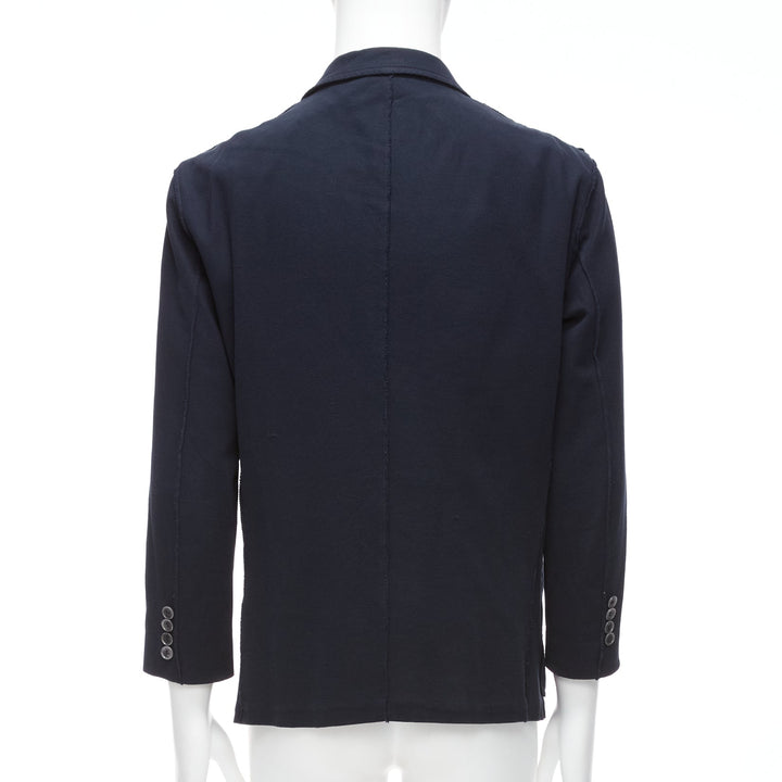 LANVIN navy waffle cotton inside out seams blazer jacket  FR50 L