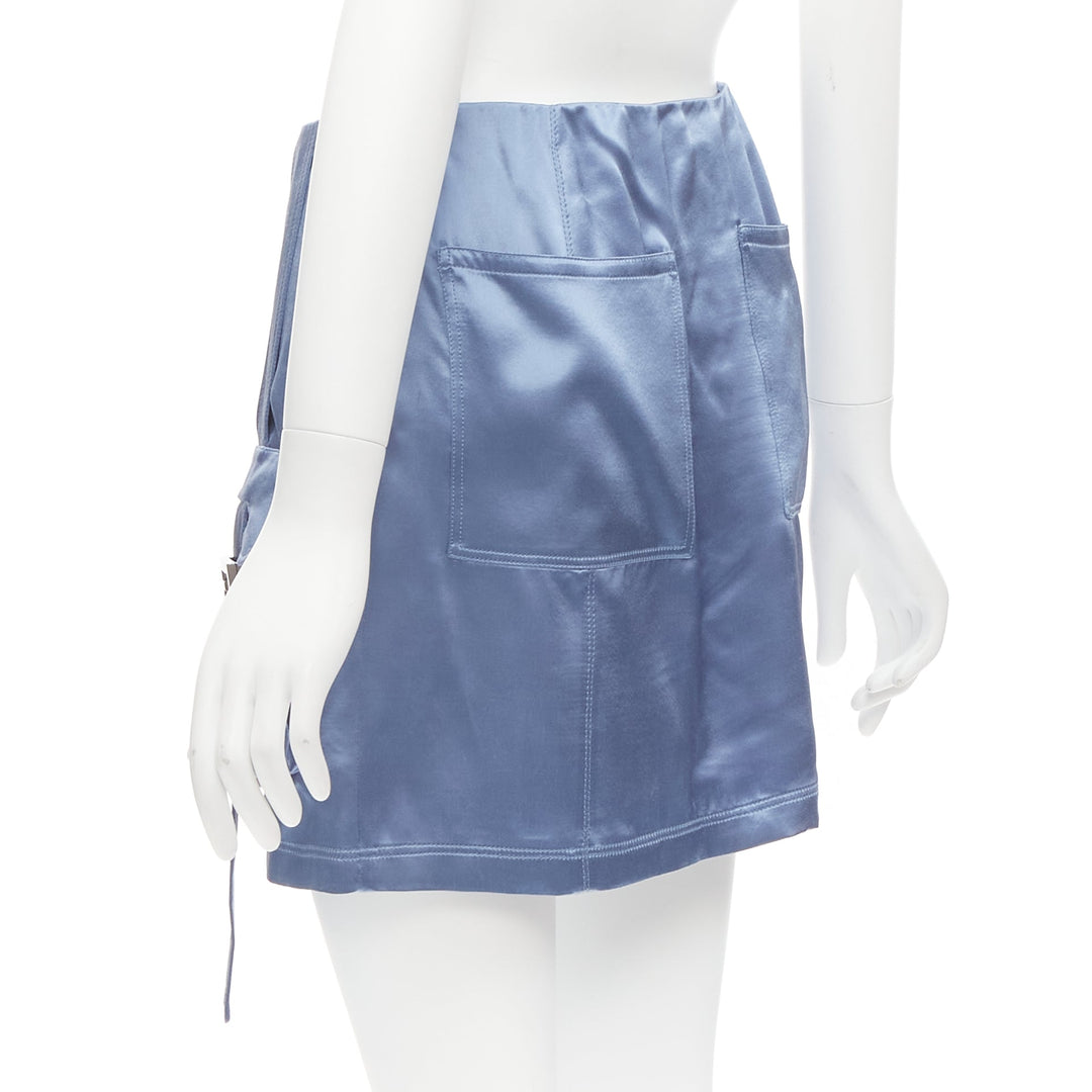 FENDI 2023 Runway Baguette blue satin FF buckle cargo pocket skirt IT38 XS