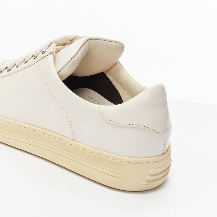 TOM FORD TF logo cream stiff leather minimal classic lace up sneakers EU36