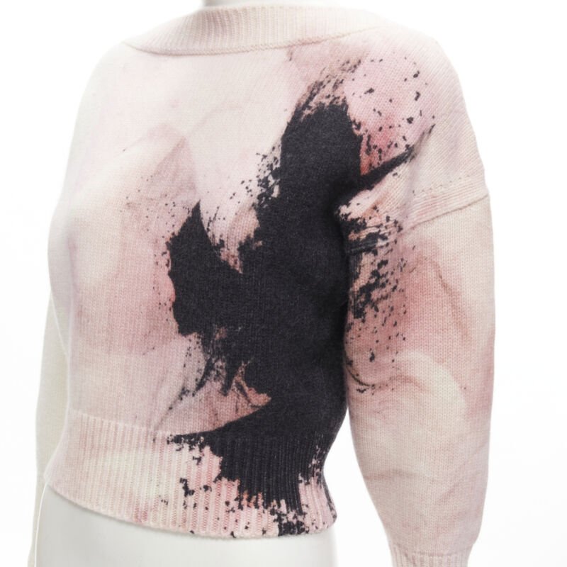 ALEXANDER MCQUEEN 2021 Anemone wool cashmere floral print cropped sweater XXS