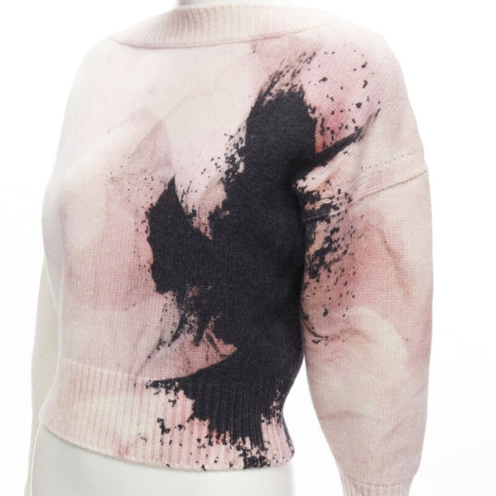 ALEXANDER MCQUEEN 2021 Anemone wool cashmere floral print cropped sweater XXS