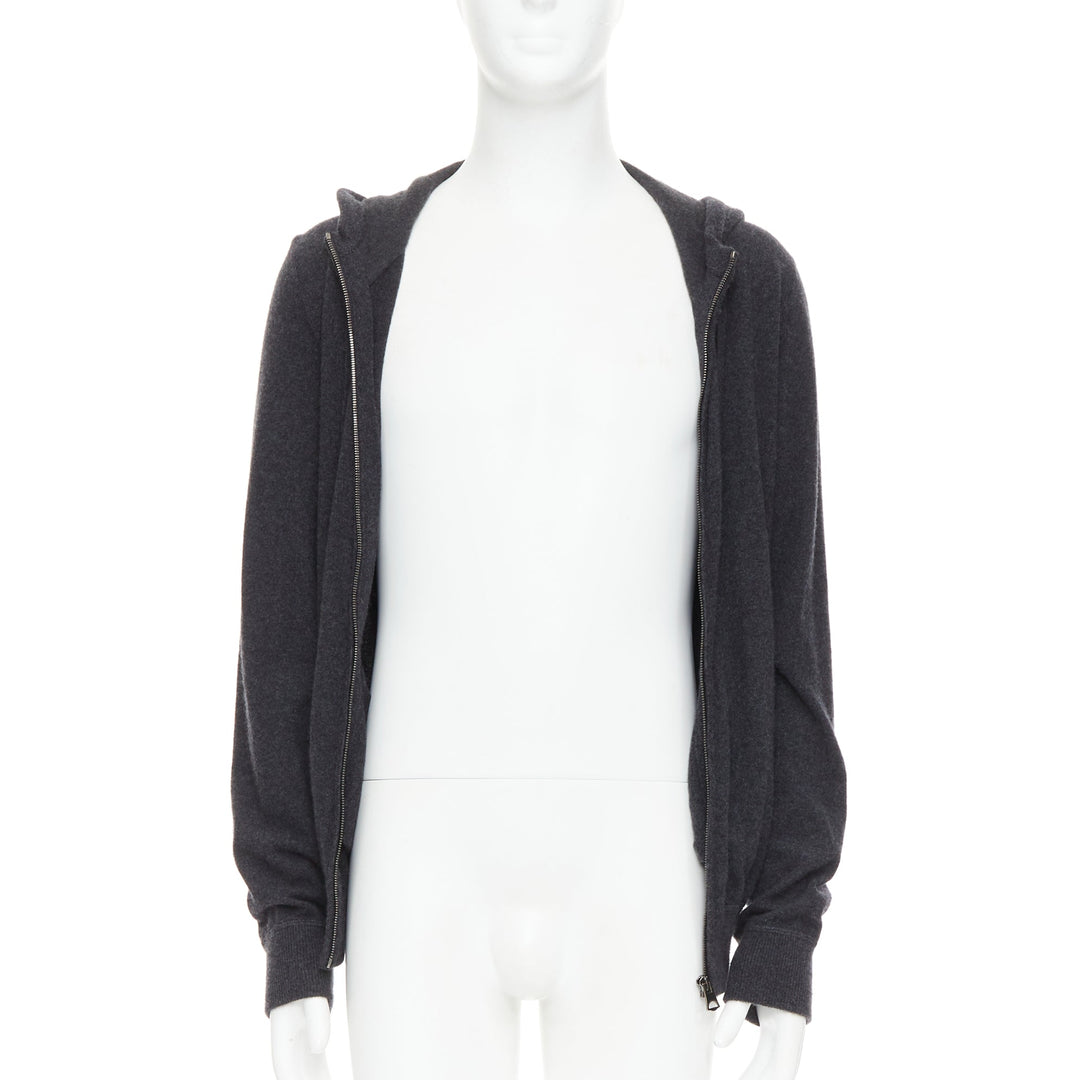 DOLCE GABBANA 100% cashmere grey silver logo zip hoodie IT48 M