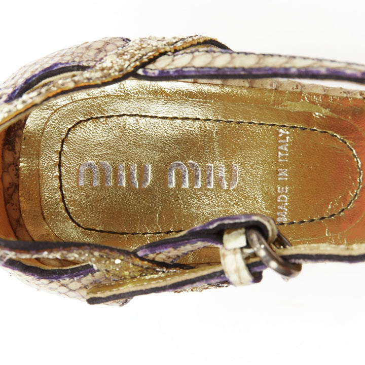 MIU MIU Vintage snake print gold course glitter chunky heel maryjane EU36.5