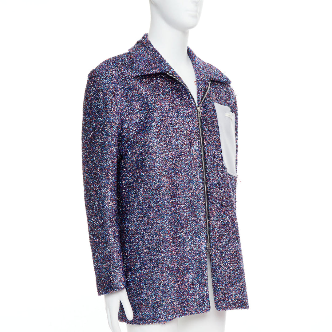 XANDER ZHOU Signature purple blue lurex grey pocket tinsel jacket IT46 S