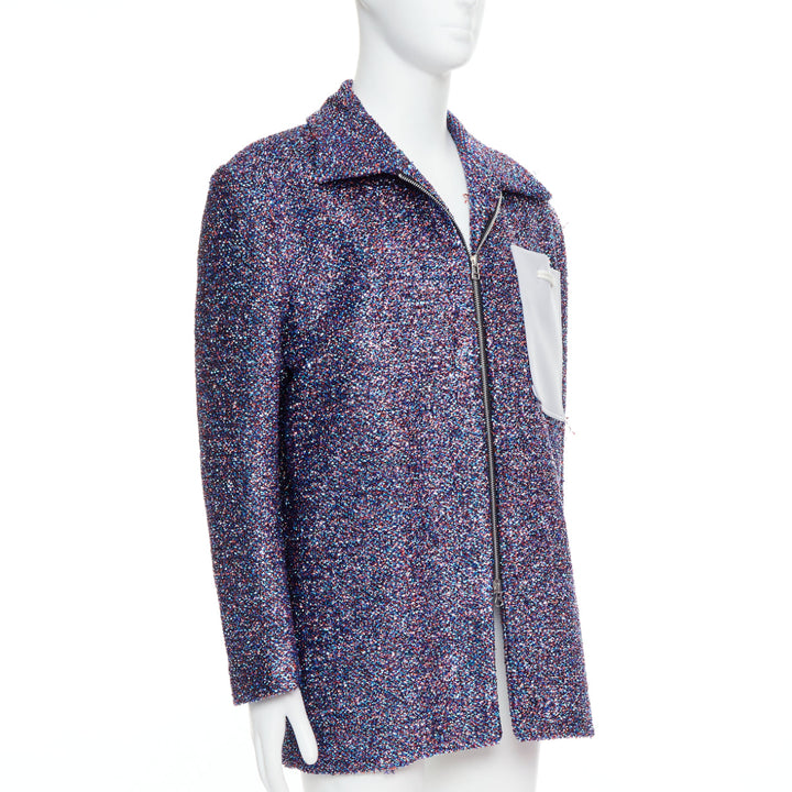 XANDER ZHOU Signature purple blue lurex grey pocket tinsel jacket IT46 S