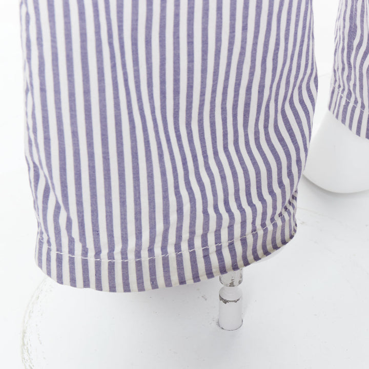MAISON MARTIN MARGIELA white blue cotton stripe button fly wide pants IT46 S