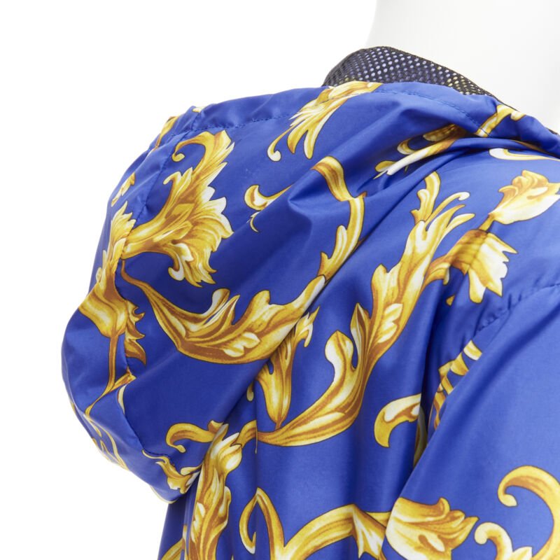 VERSACE blue gold Barocco Istante print nylon windbreaker jacket IT52 XL