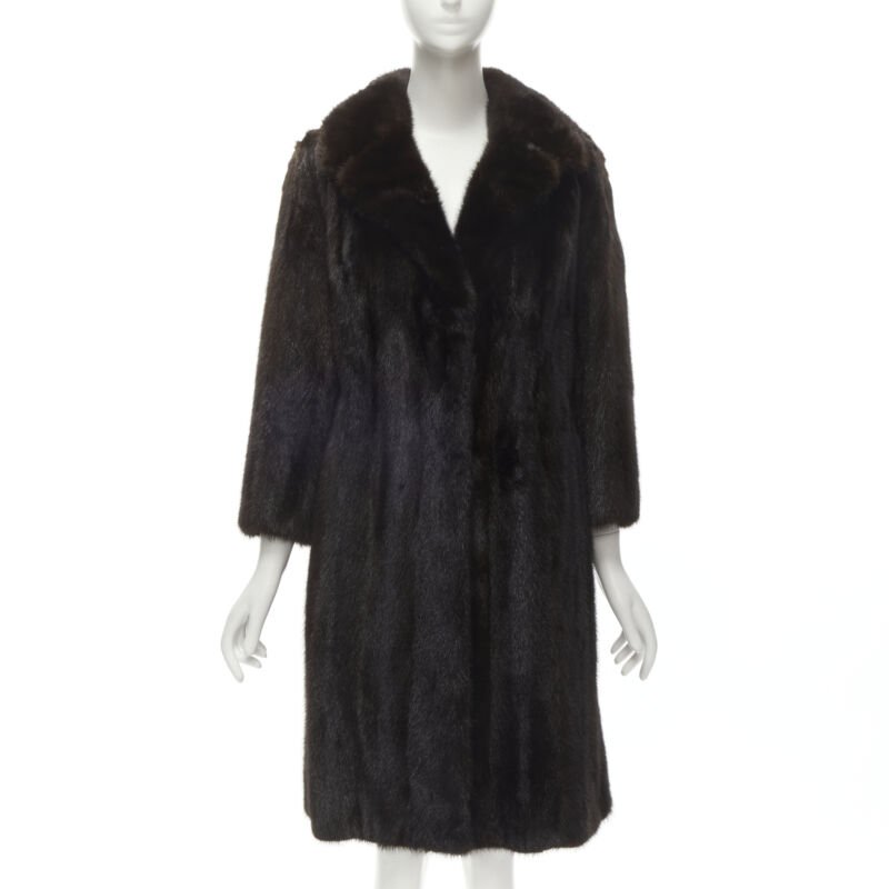 YORK FUR brown fur oversized collar long sleeve long coat