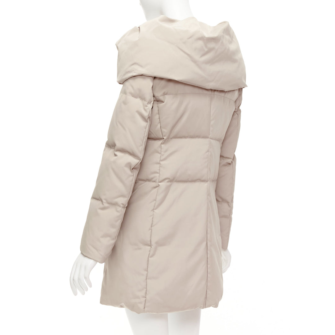 MAX & CO Caldo beige bateau foldover collar fitted long puffer coat IT42 M