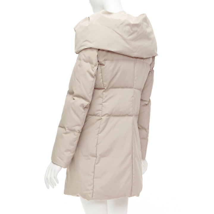 MAX & CO Caldo beige bateau foldover collar fitted long puffer coat IT42 M