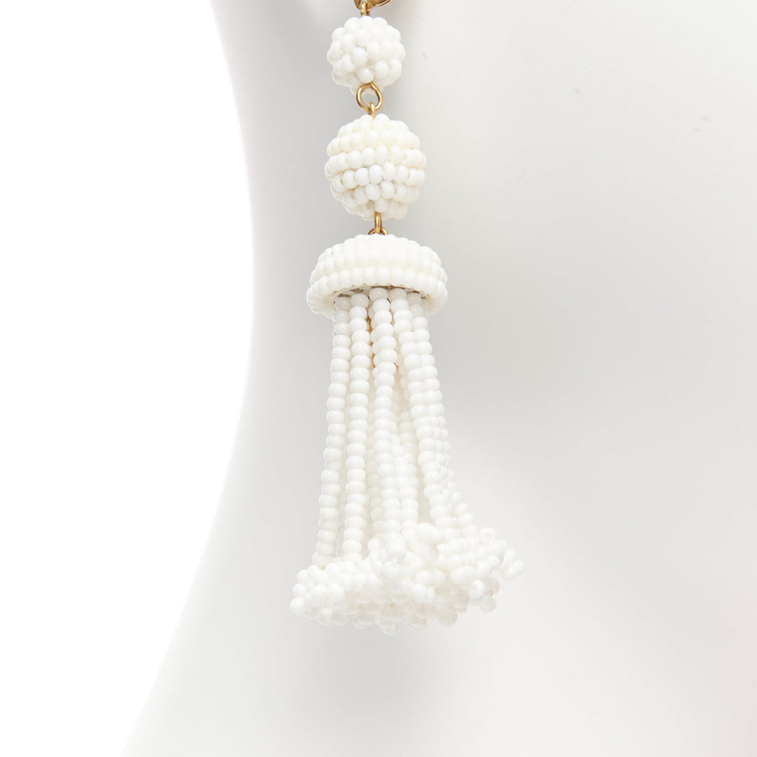 OLD CELINE Phoebe Philo white beaded tassel drop earrings Pair